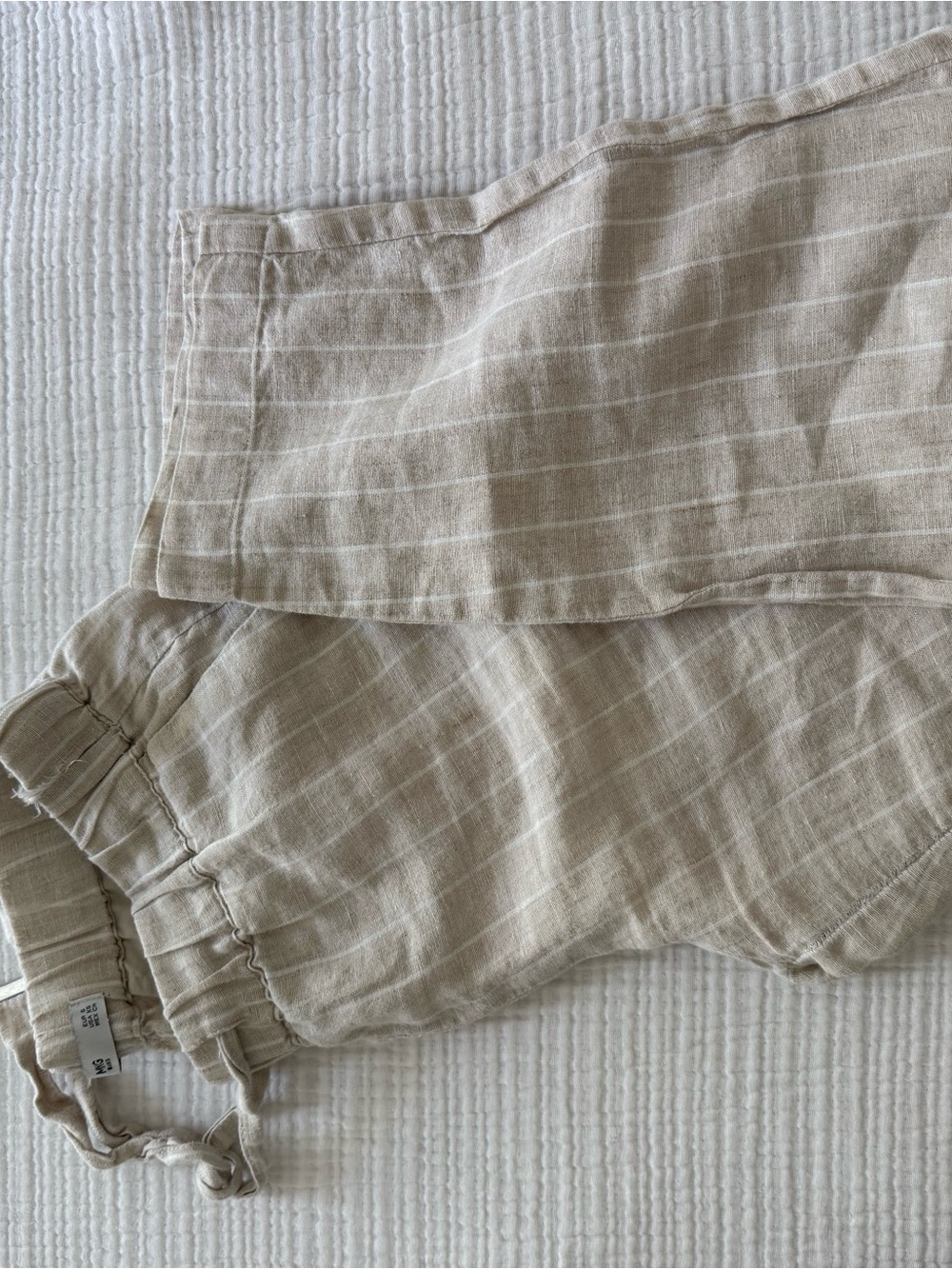 Mango Light Beige Striped Linen-Blend Pants
